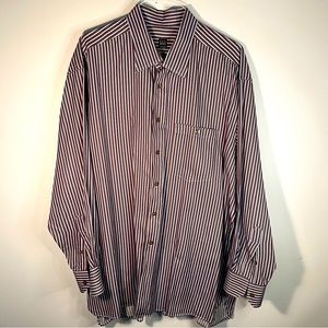Ike Behar brown/baby blue striped button down shirt 2XL